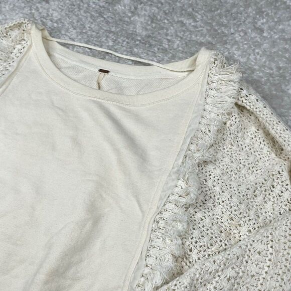 Free People Faff & Fringe Pullover Sweater Cream Crotchet - Picture 9 of 14